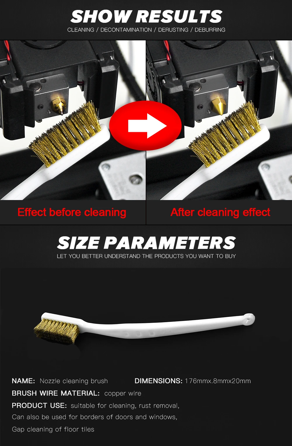 3D Printer Cleaner Tool Copper Wire Toothbrush Copper Brush Handle For Nozzle Heater Block Hotend Cleaning Hot Bed Parts